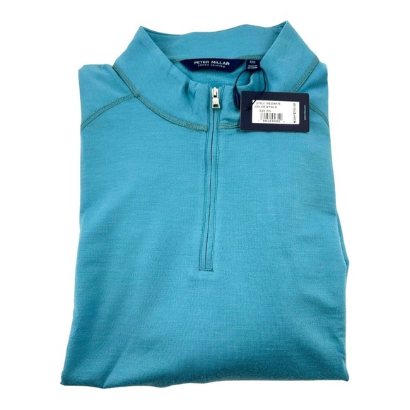 Peter Millar Excursionist Flex Performance Q-Zip Pullover Merino Wool Teal XXL - Picture 4 of 16